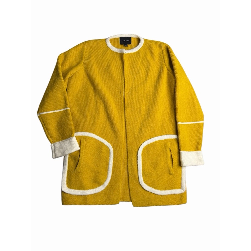 La Fee Verte Womens Small Mustard‎ Yellow Knit Coatigan Sweater Jacket